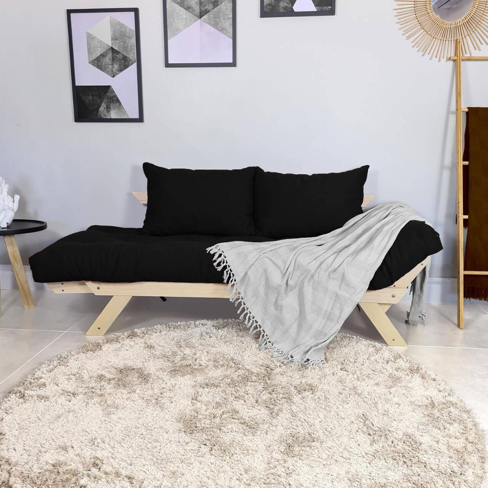 Sofá Japão Futon Acquablock Preto Em Madeira Maciça