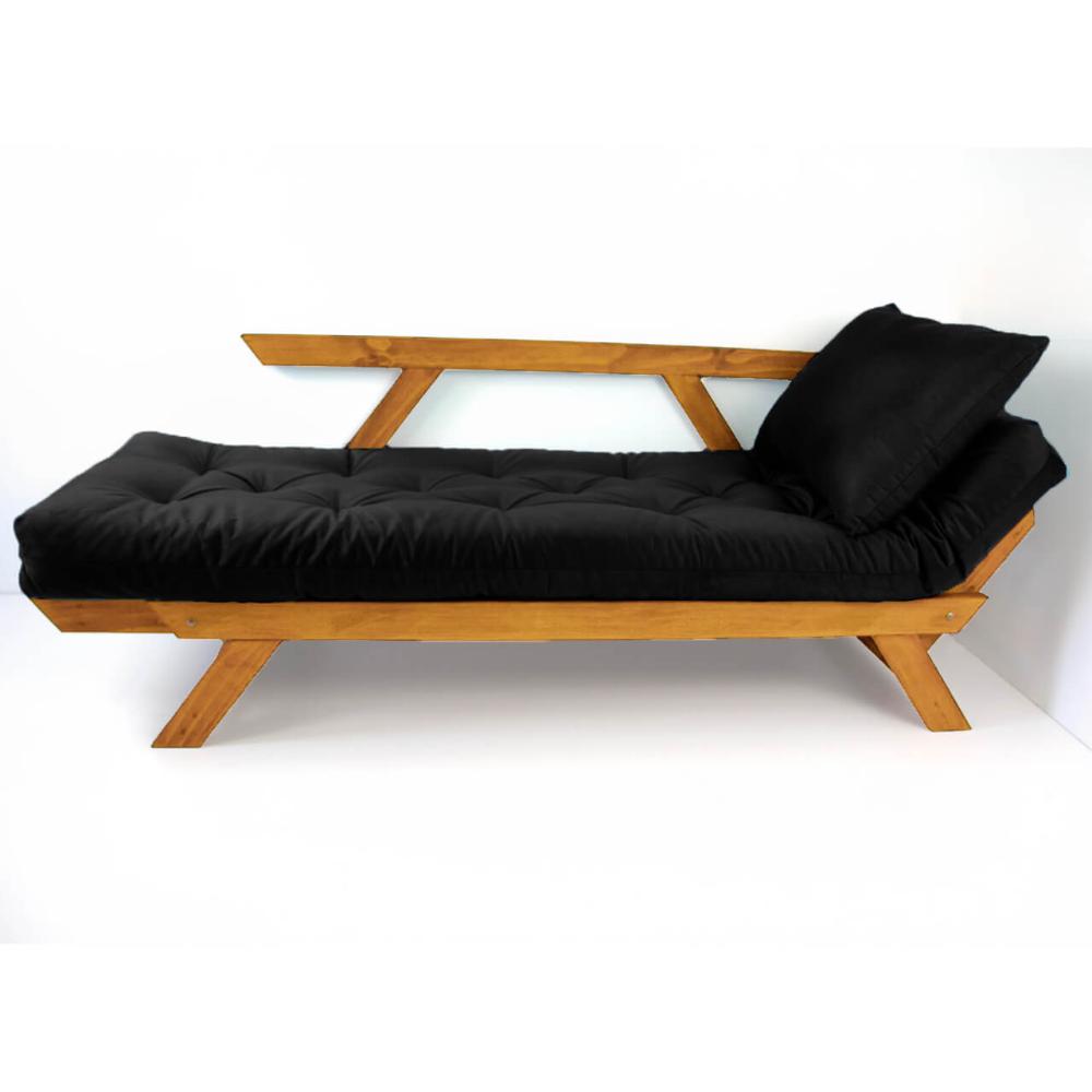 Sofá Japão Futon Acquablock Preto Madeira Cor Mel