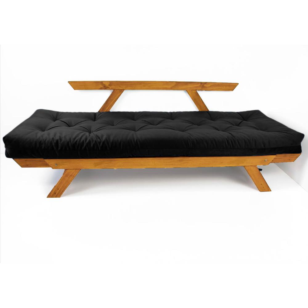 Sofá Japão Futon Acquablock Preto Madeira Cor Mel