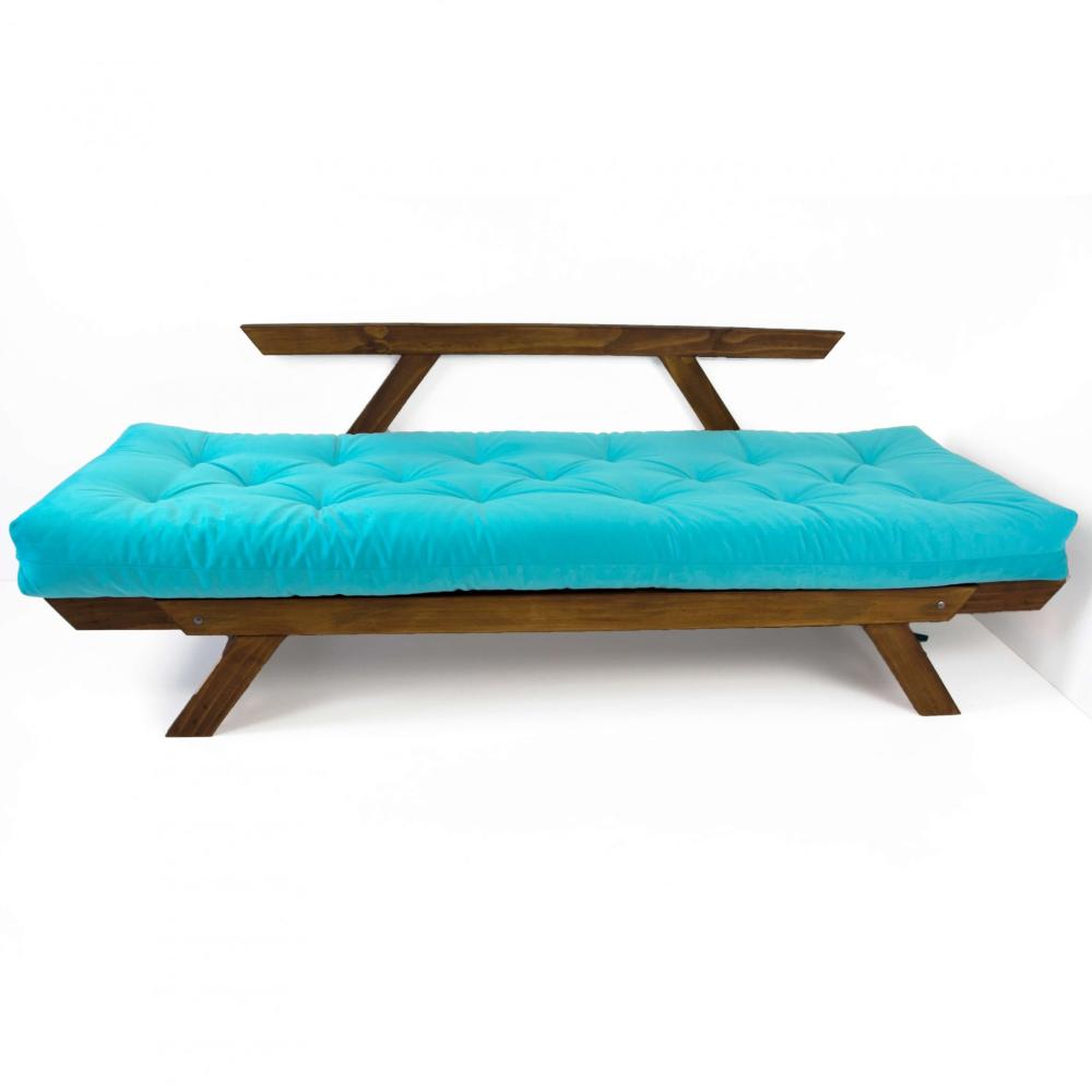 Sofá Japão Futon Azul Turquesa Madeira Maciça Imbuia