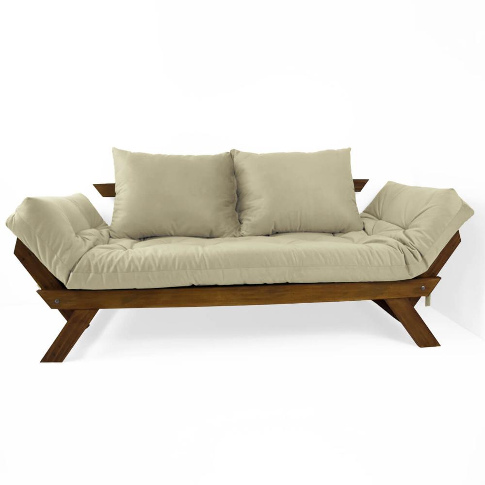 Sofá Japão Futon Bege Em Madeira Maciça Imbuia