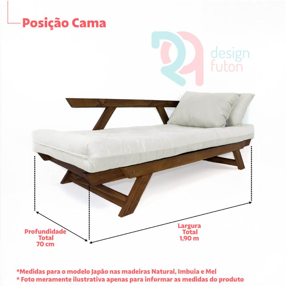Sofá Japão Futon Bege Em Madeira Maciça Imbuia