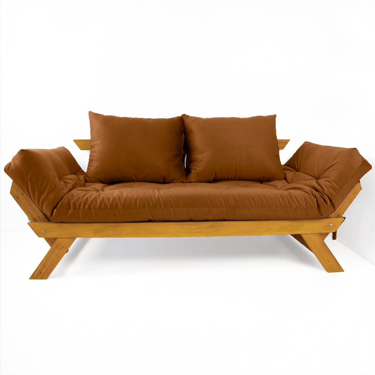 Sofá Japão Futon Caramelo Em Madeira Maciça Cor Mel