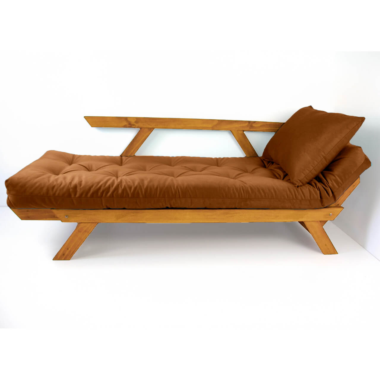 Sofá Japão Futon Caramelo Em Madeira Maciça Cor Mel