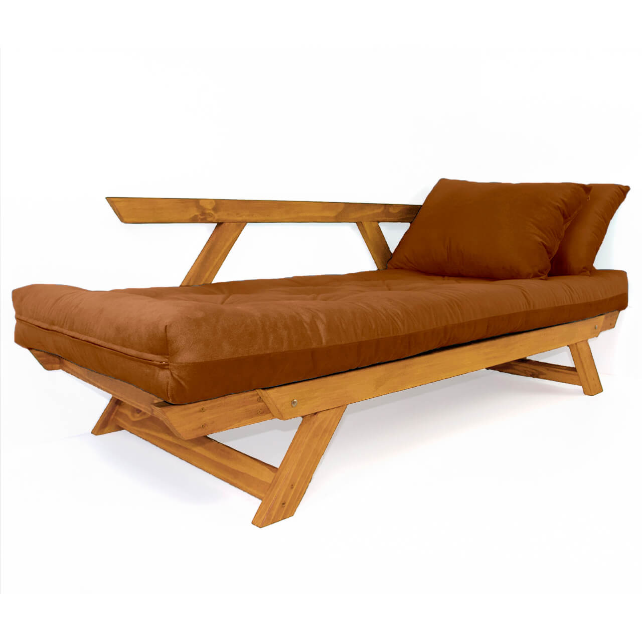 Sofá Japão Futon Caramelo Em Madeira Maciça Cor Mel
