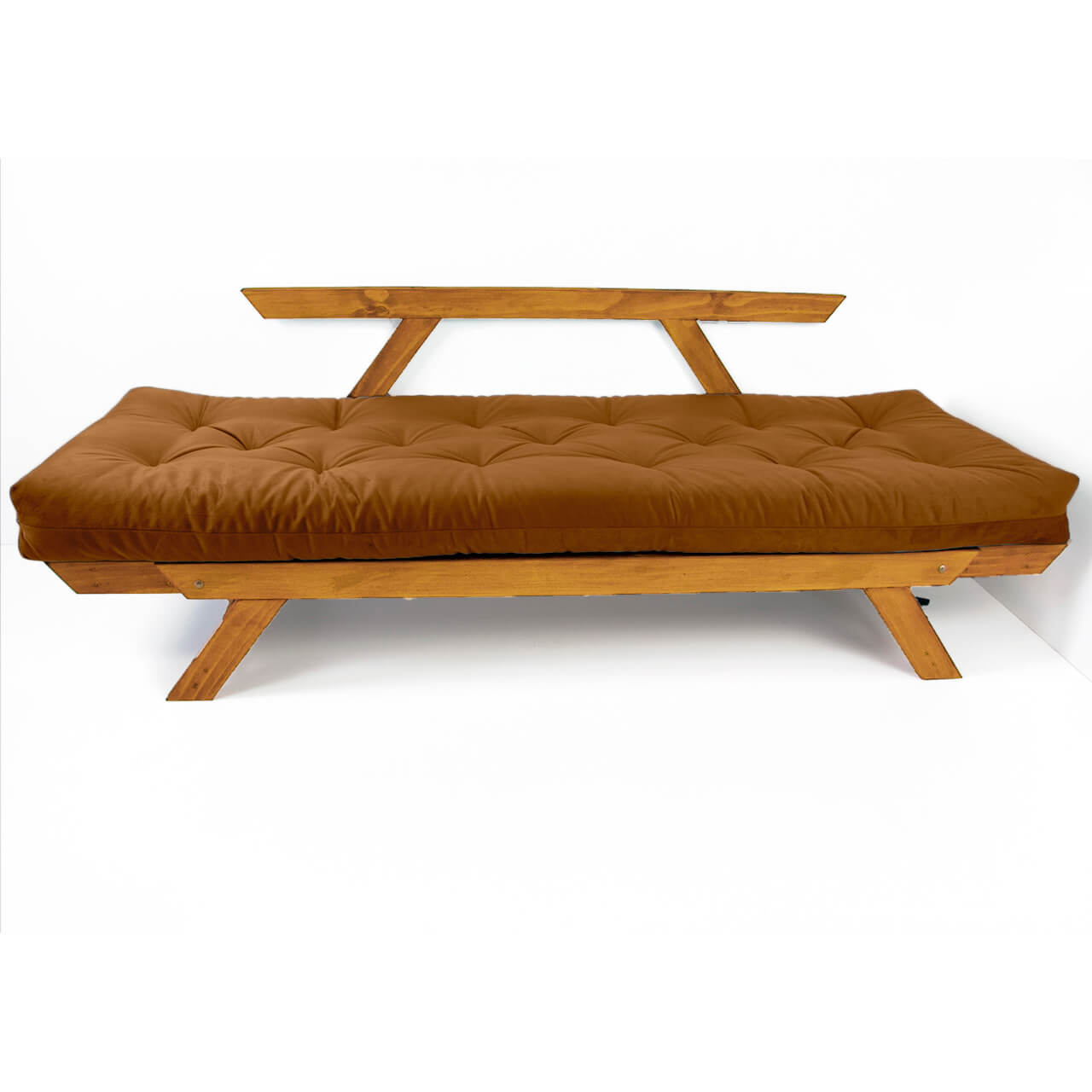 Sofá Japão Futon Caramelo Em Madeira Maciça Cor Mel