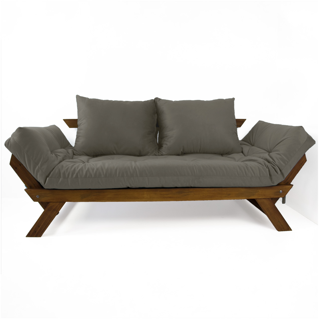 Sofá Japão Futon Cinza Em Madeira Maciça Cor Imbuia