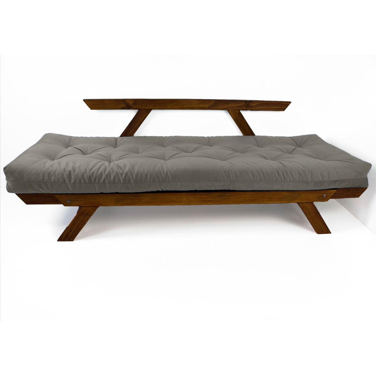 Sofá Japão Futon Cinza Em Madeira Maciça Cor Imbuia