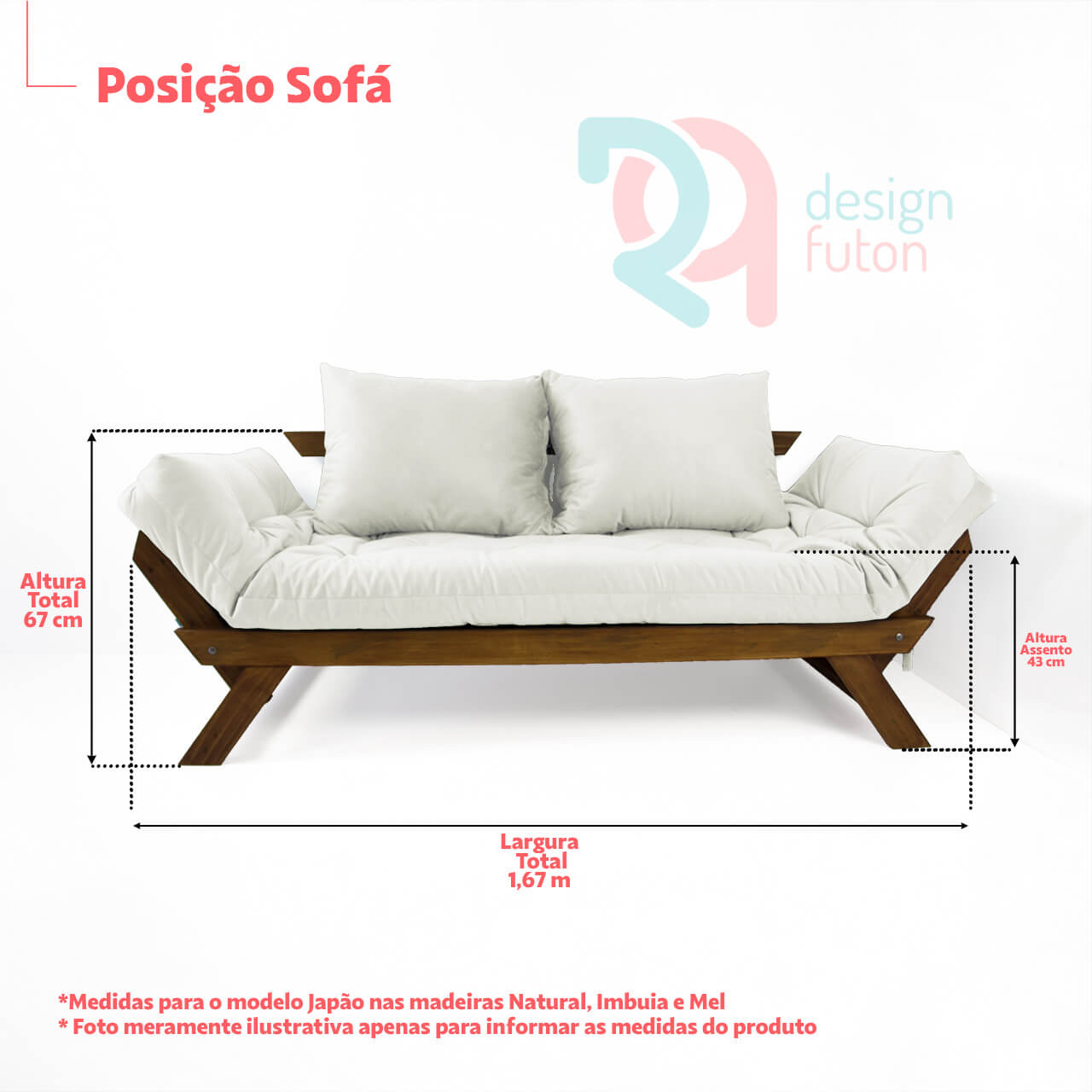 Sofá Japão Futon Cinza Em Madeira Maciça Cor Mel