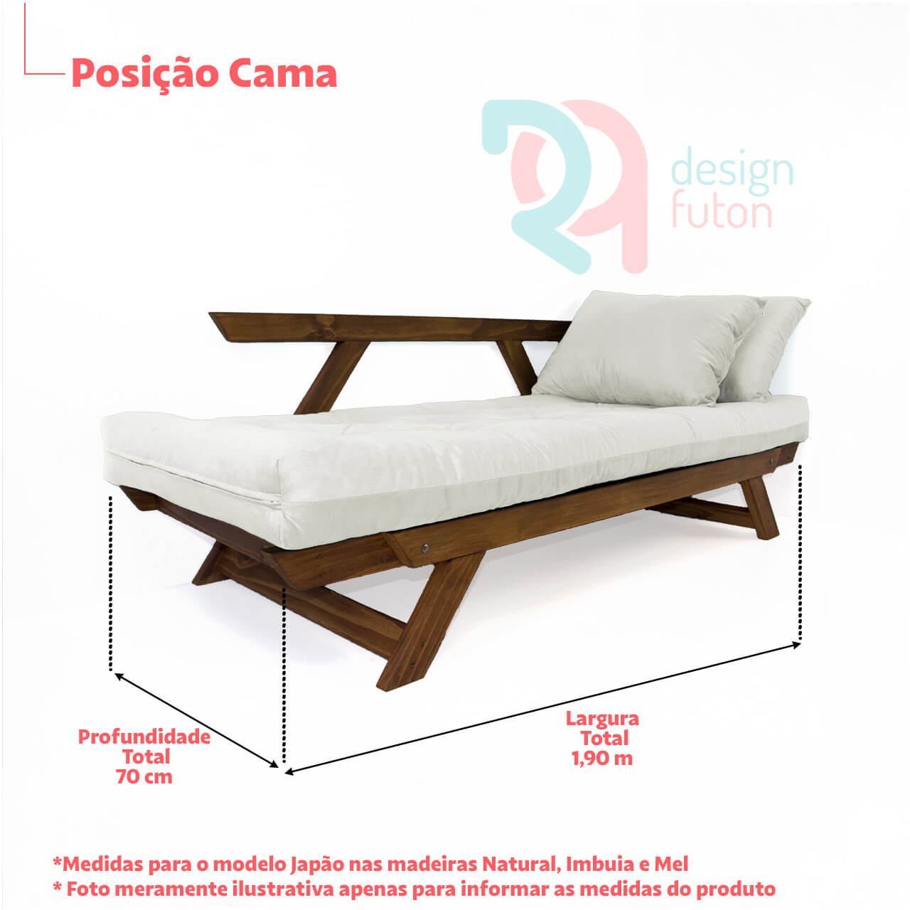 Sofá Japão Futon Cinza Em Madeira Maciça Cor Mel