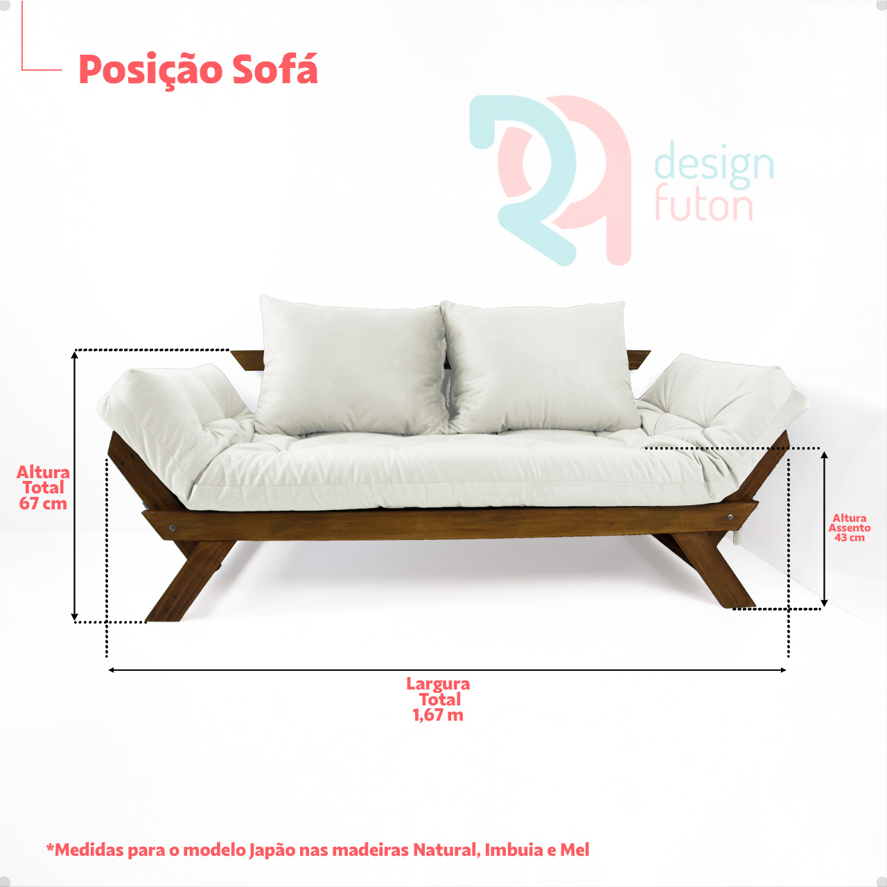 Sofá Japão Futon Goiaba Em Madeira Maciça Cor Imbuia