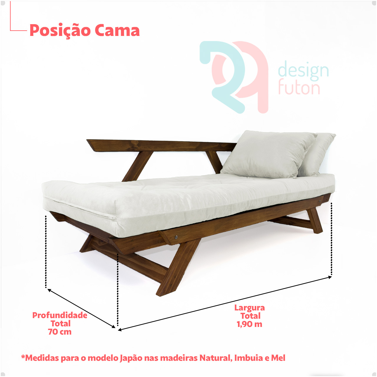 Sofá Japão Futon Goiaba Em Madeira Maciça Cor Imbuia