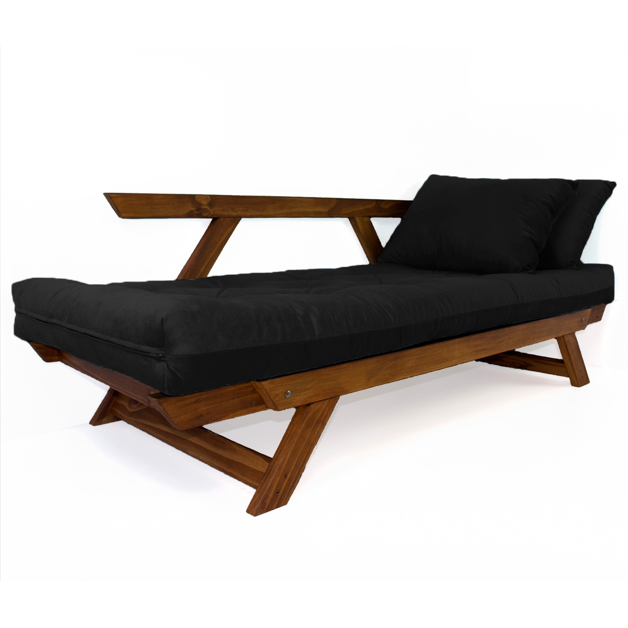 Sofá Japão Futon Preto Madeira Maciça Cor Imbuia