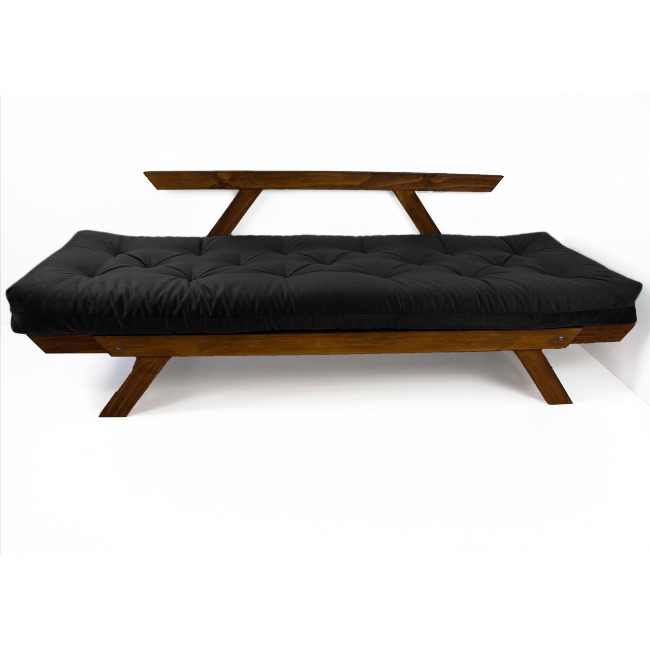 Sofá Japão Futon Preto Madeira Maciça Cor Imbuia