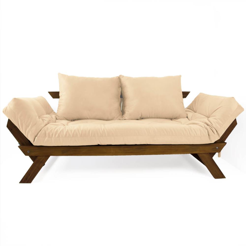 Sofá Japão Futon Sarja Impermeável Bege  Madeira Imbuia