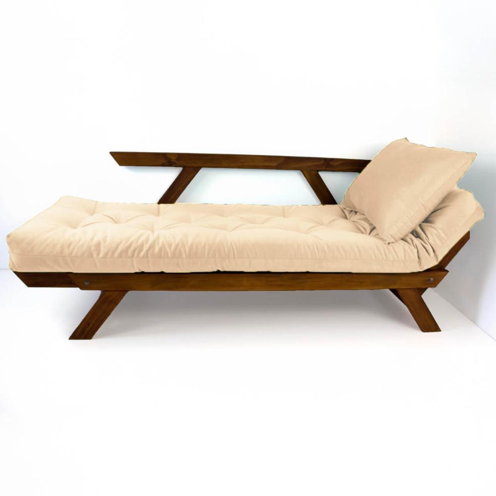 Sofá Japão Futon Sarja Impermeável Bege  Madeira Imbuia
