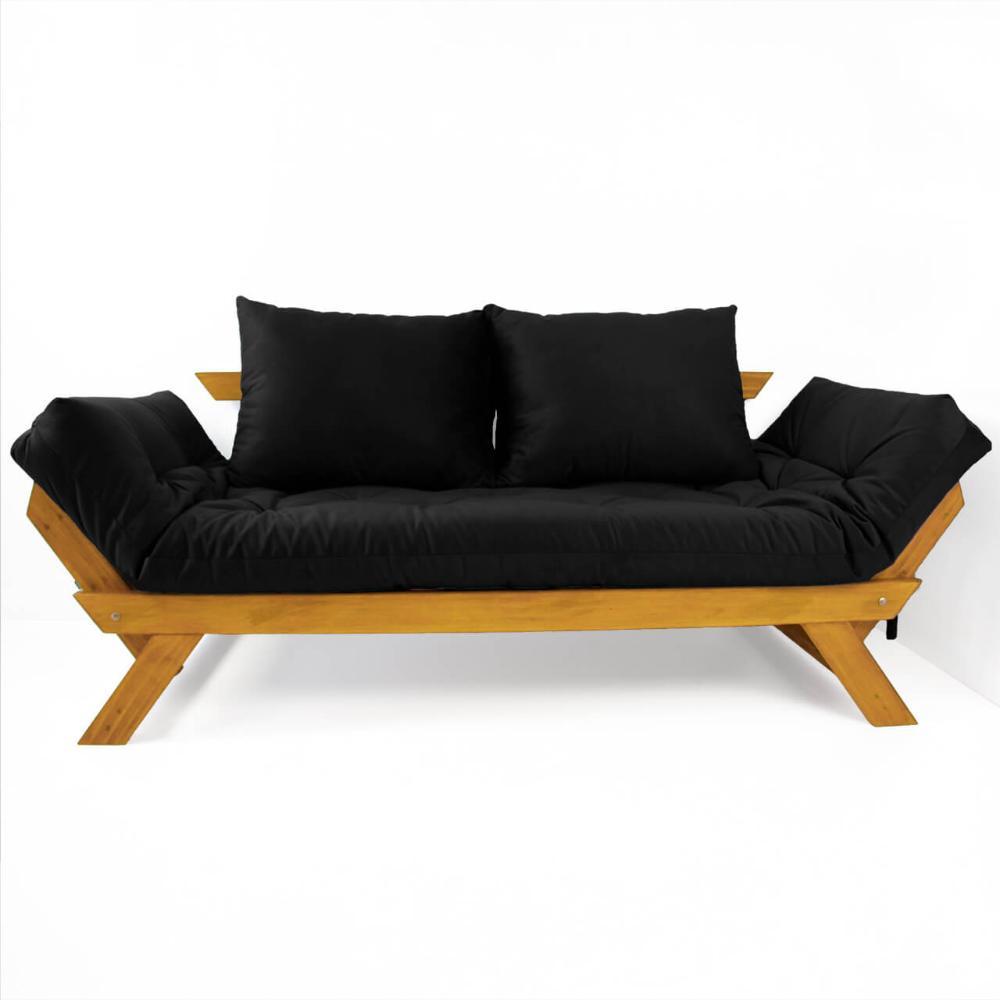 Sofá Japão Futon Sarja Madeira Cor Mel - Preto