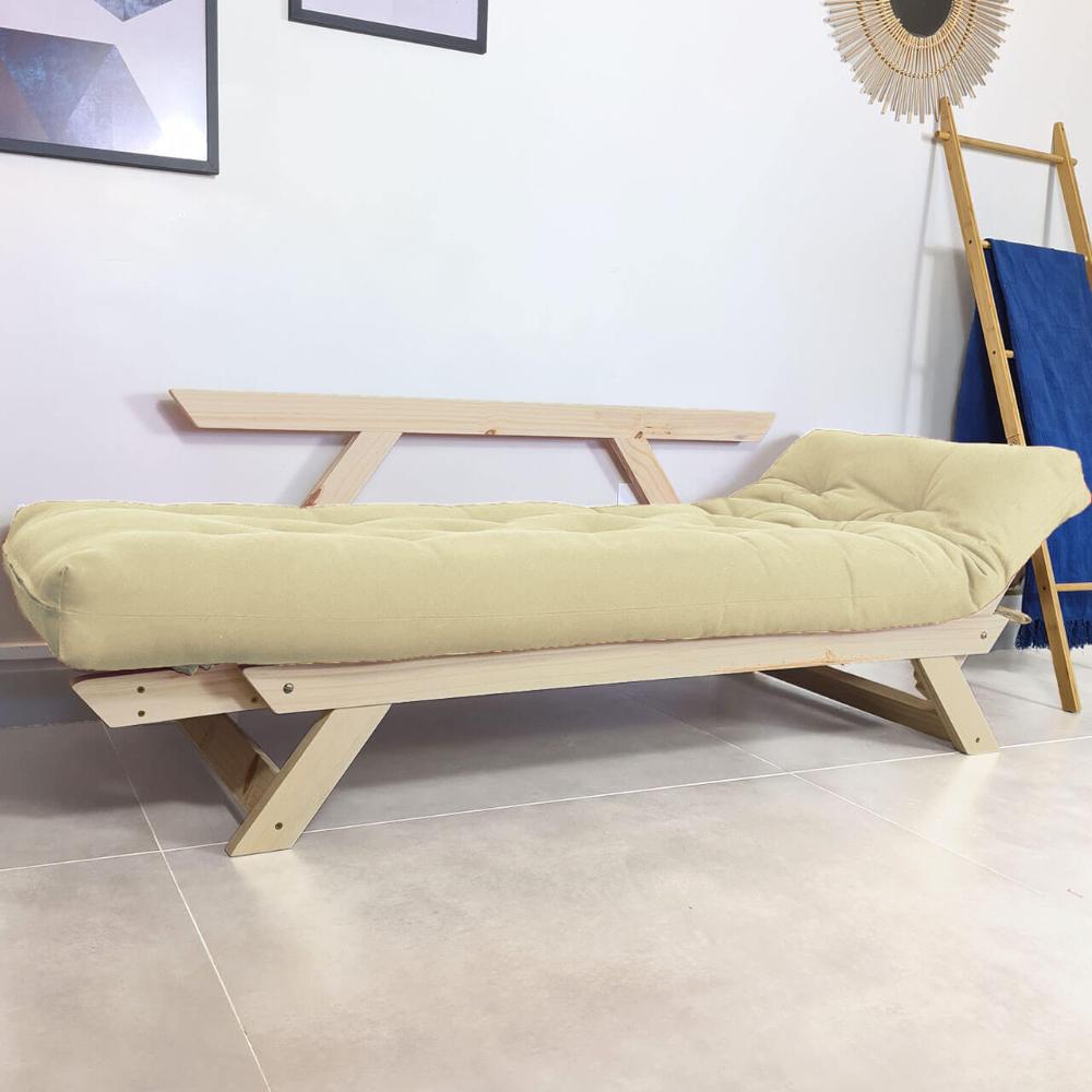 Sofá Japão Futon Sarja Madeira Sem Pintura - Bege Claro