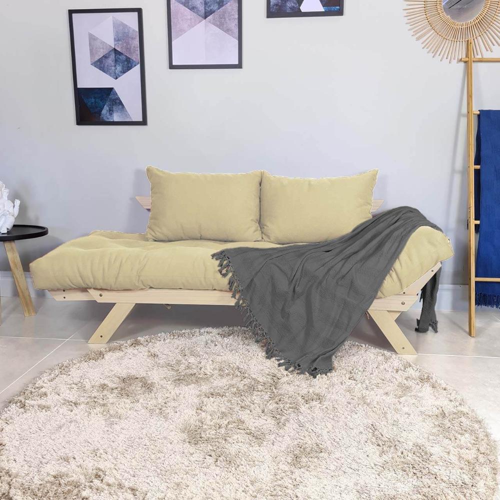 Sofá Japão Futon Sarja Madeira Sem Pintura - Bege Claro