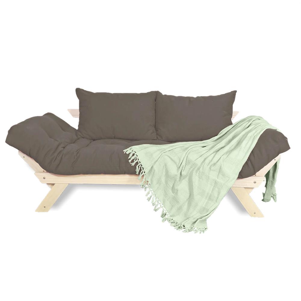 Sofá Japão Futon Sarja Madeira Sem Pintura - Cinza