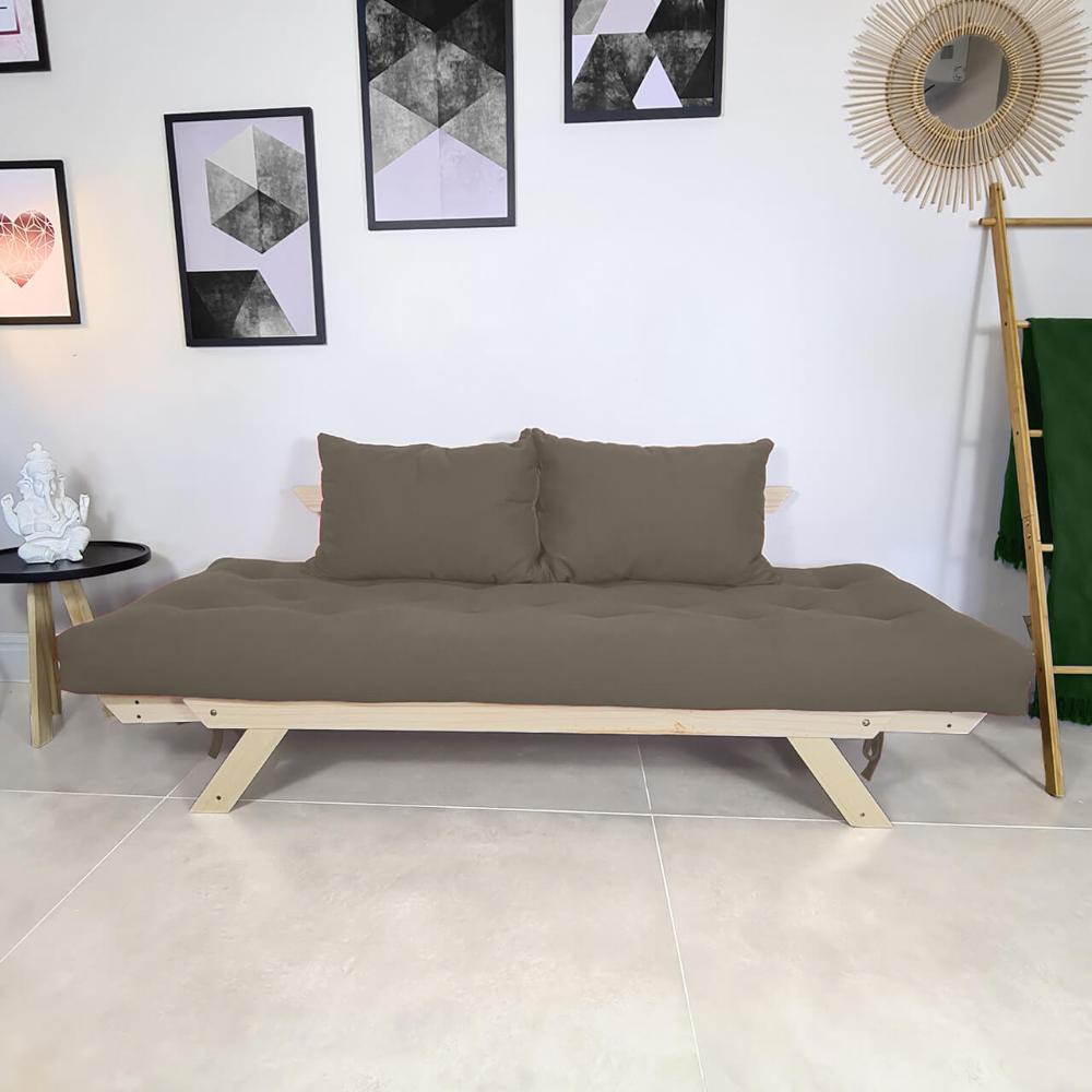Sofá Japão Futon Sarja Madeira Sem Pintura - Cinza