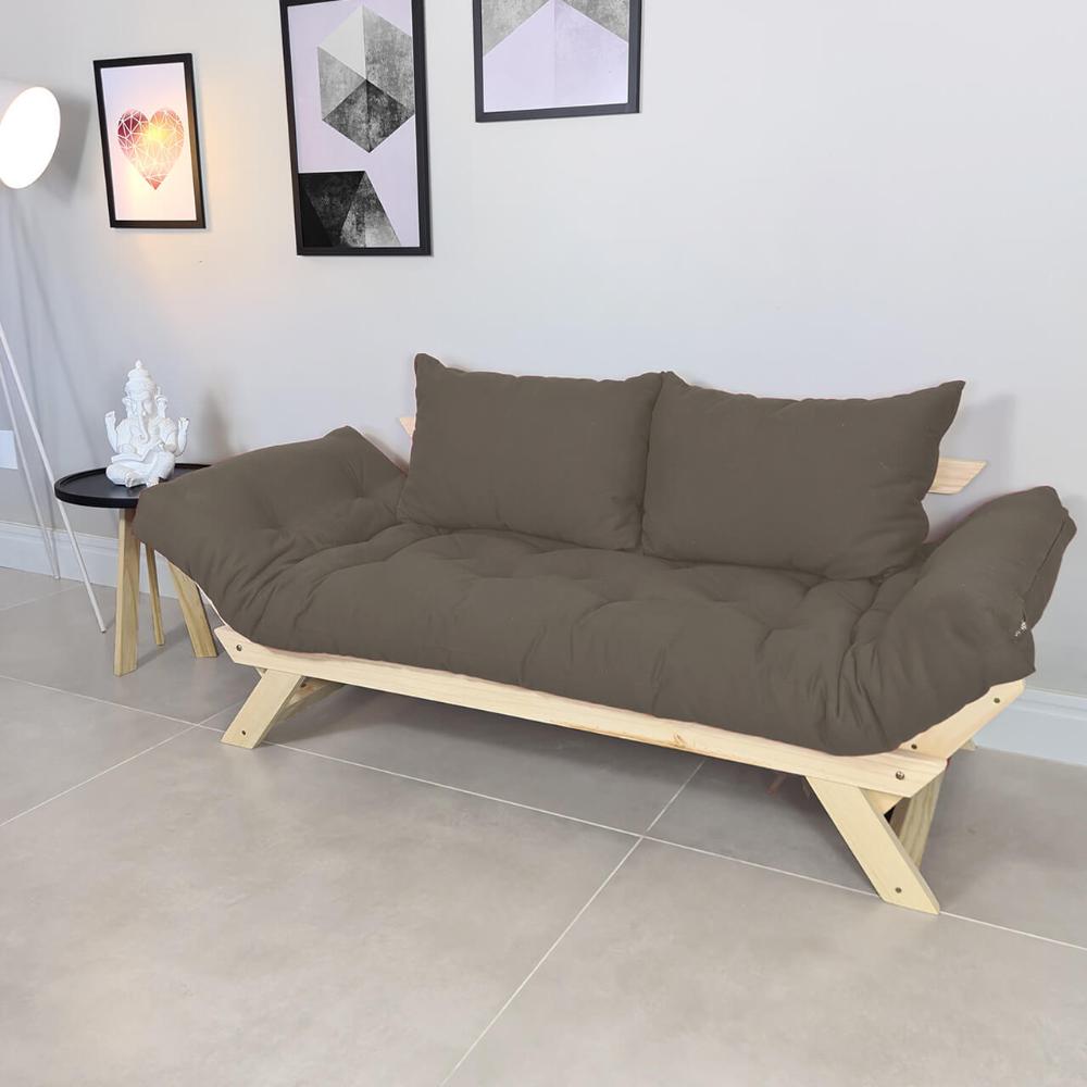 Sofá Japão Futon Sarja Madeira Sem Pintura - Cinza
