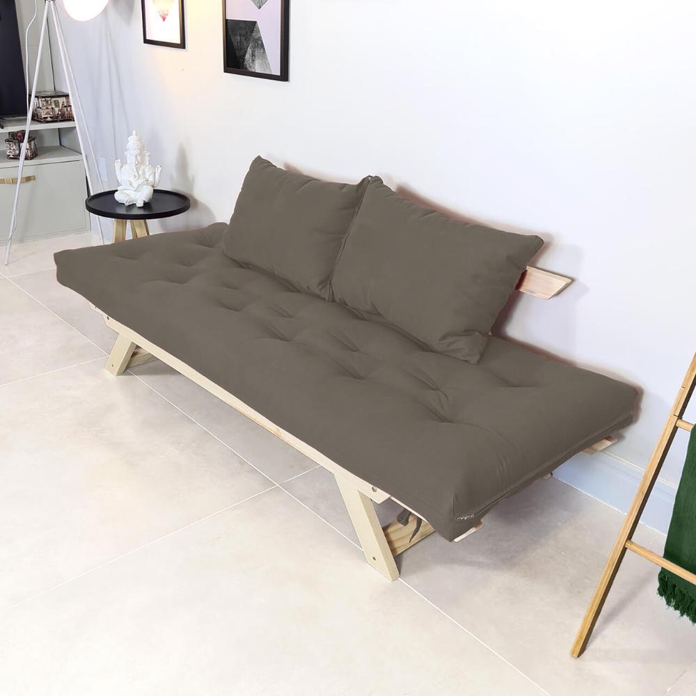Sofá Japão Futon Sarja Madeira Sem Pintura - Cinza
