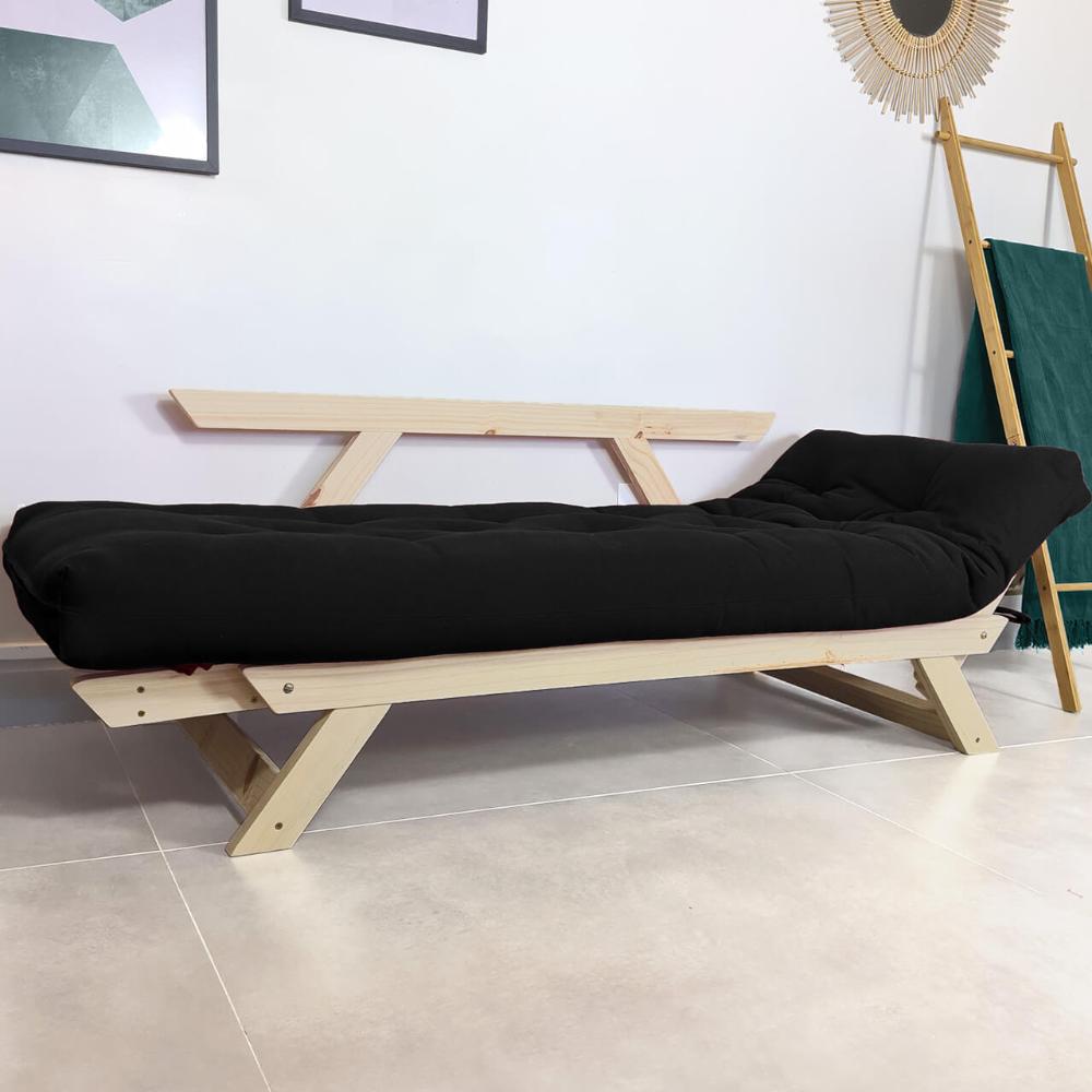 Sofá Japão Futon Sarja Madeira Sem Pintura - Preto