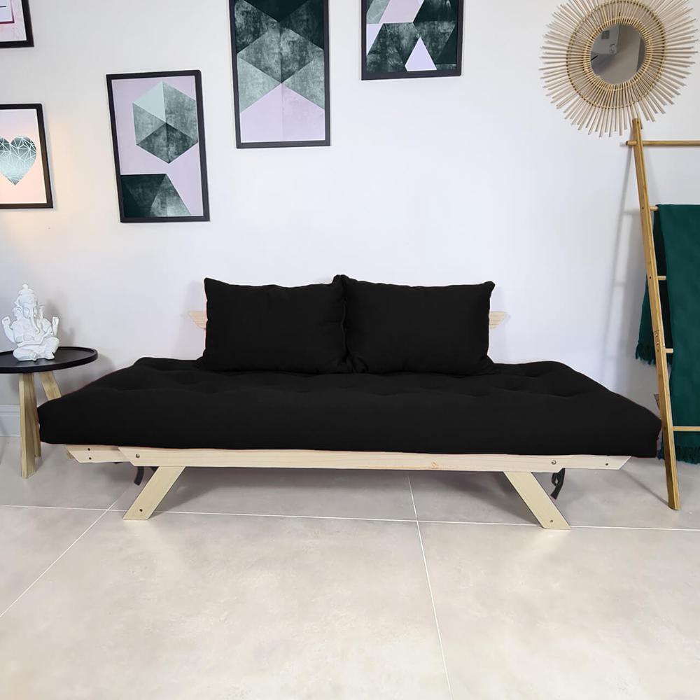 Sofá Japão Futon Sarja Madeira Sem Pintura - Preto