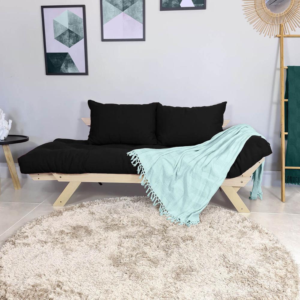 Sofá Japão Futon Sarja Madeira Sem Pintura - Preto