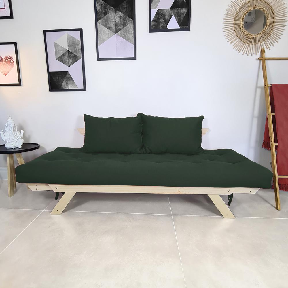 Sofá Japão Futon Verde Militar Em Madeira Maciça