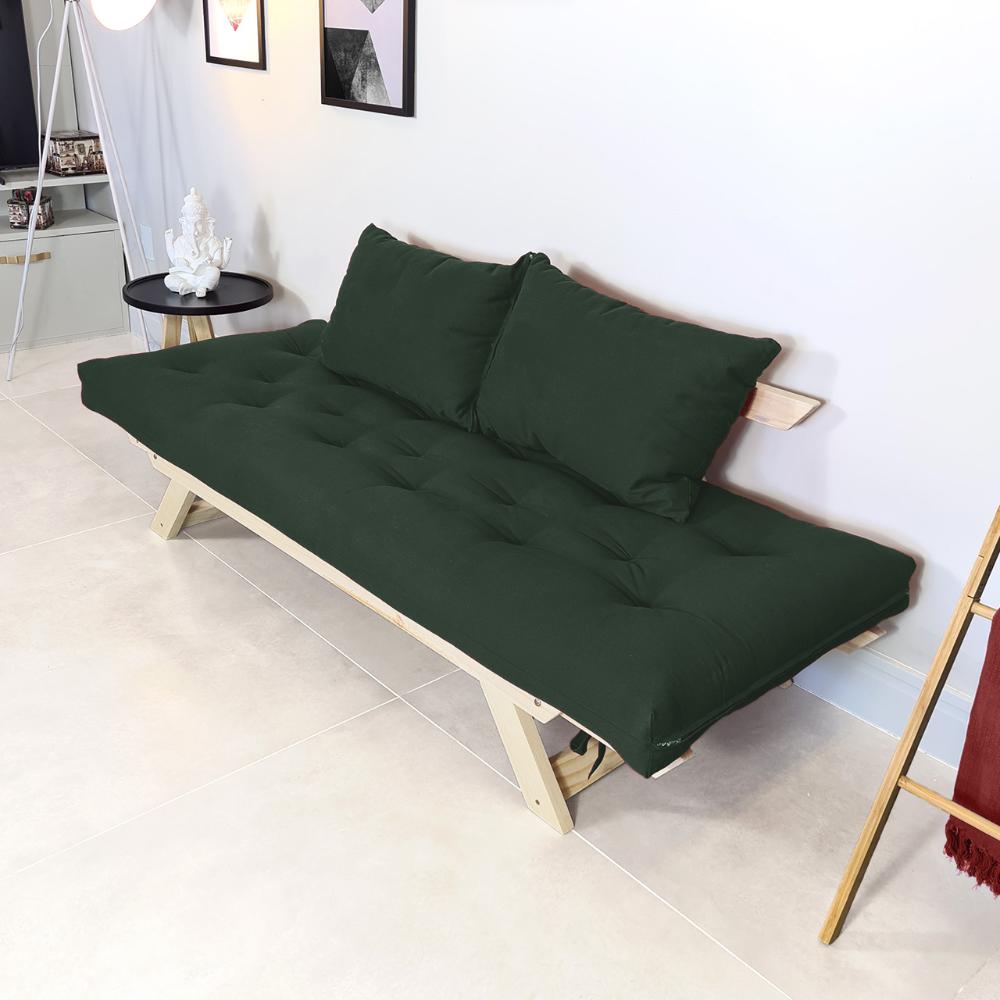 Sofá Japão Futon Verde Militar Em Madeira Maciça
