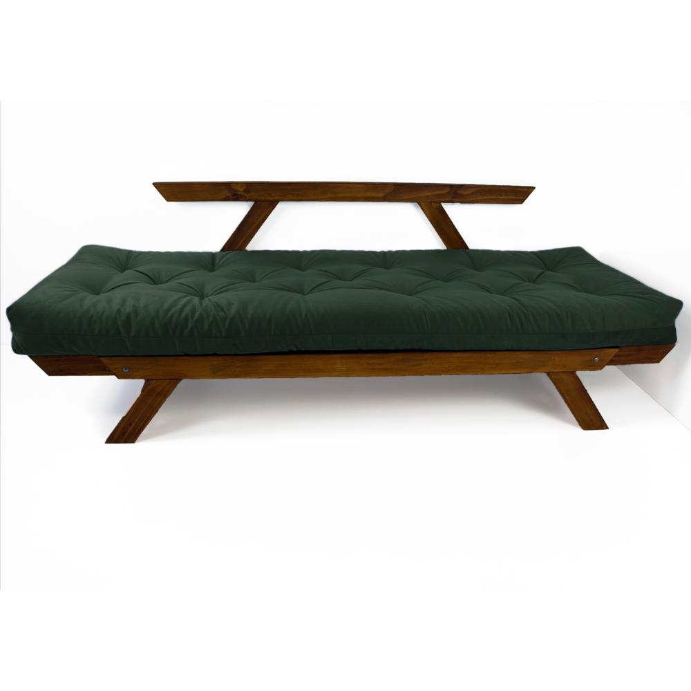 Sofá Japão Futon Verde Militar Em Madeira Maciça Imbuia