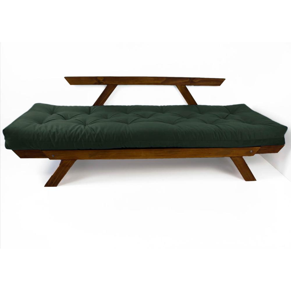 Sofá Japão Futon Verde Militar Em Madeira Maciça Imbuia