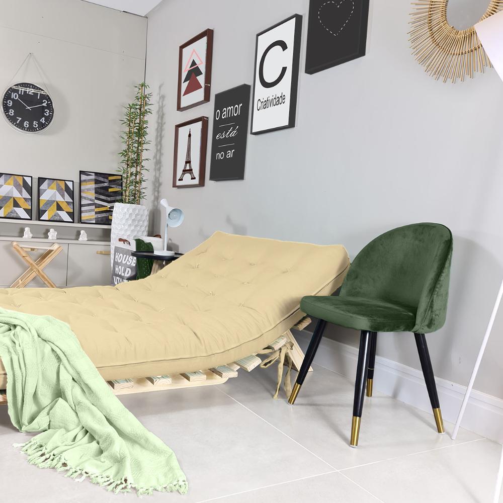 Sofa Cama Casal Futon Oriental Bege Sarja Impermeável Com Madeira Maciça
