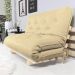 Sofa Cama Casal Futon Oriental Bege Sarja Impermeável Com Madeira Maciça