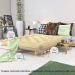 Sofa Cama Casal Futon Oriental Bege Sarja Impermeável Com Madeira Maciça
