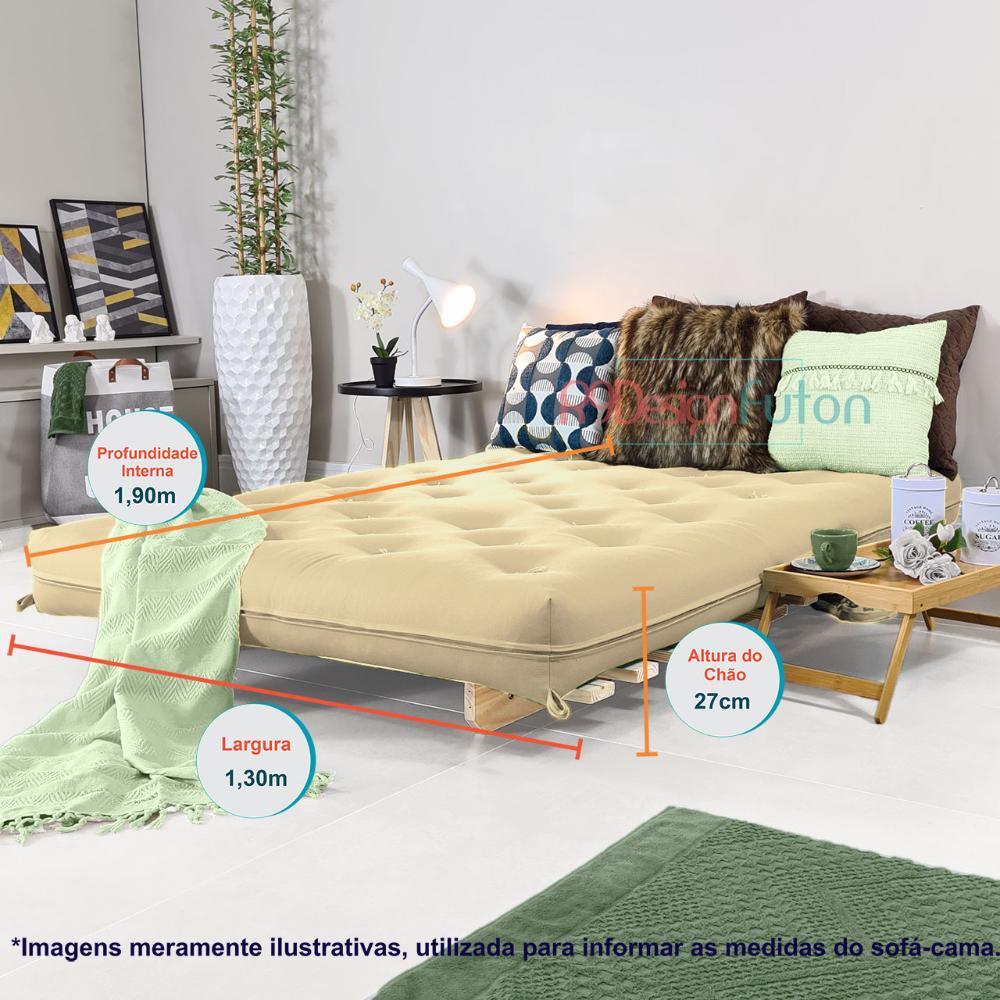 Sofa Cama Casal Futon Oriental Bege Sarja Impermeável Com Madeira Maciça