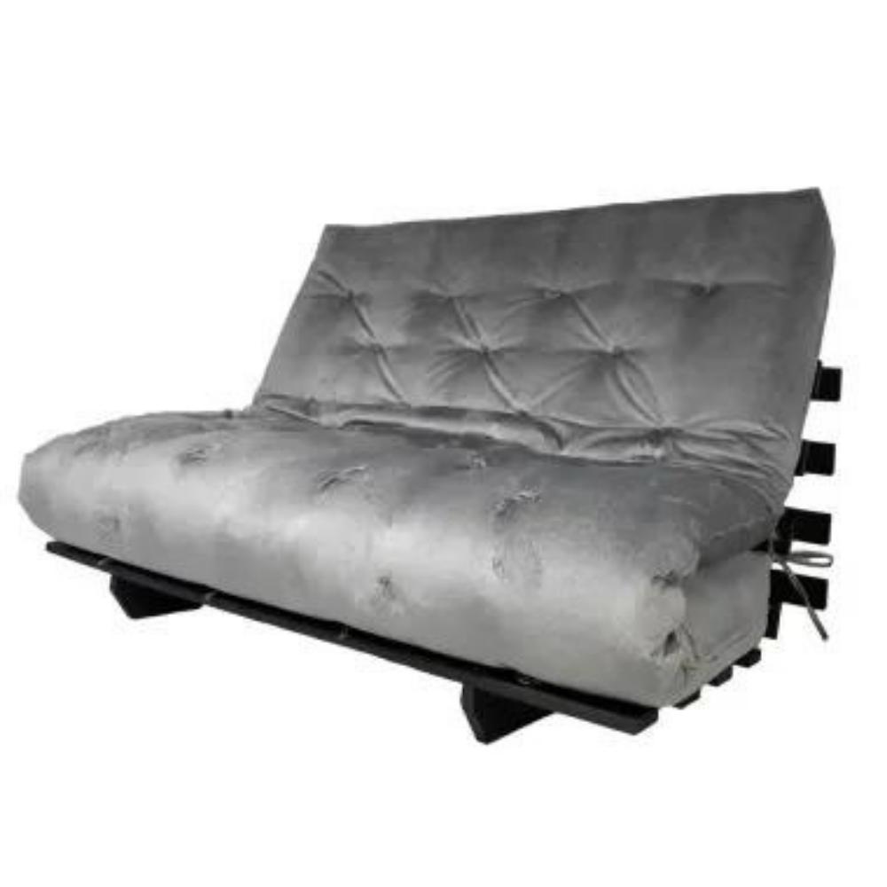 Sofa Cama Casal Futon Oriental Cinza Com Madeira Maciça Nobre