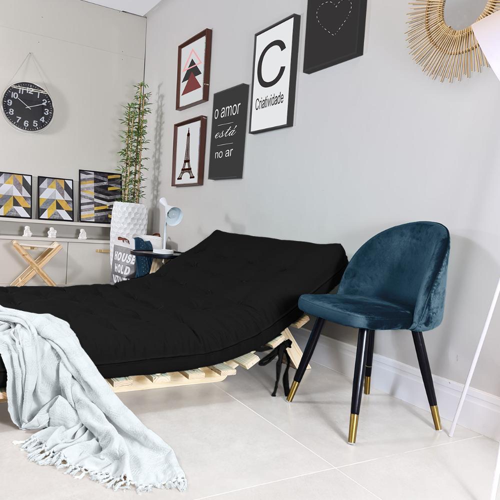 Sofa Cama Casal Futon Oriental Preto Acquablock Com Madeira Maciça