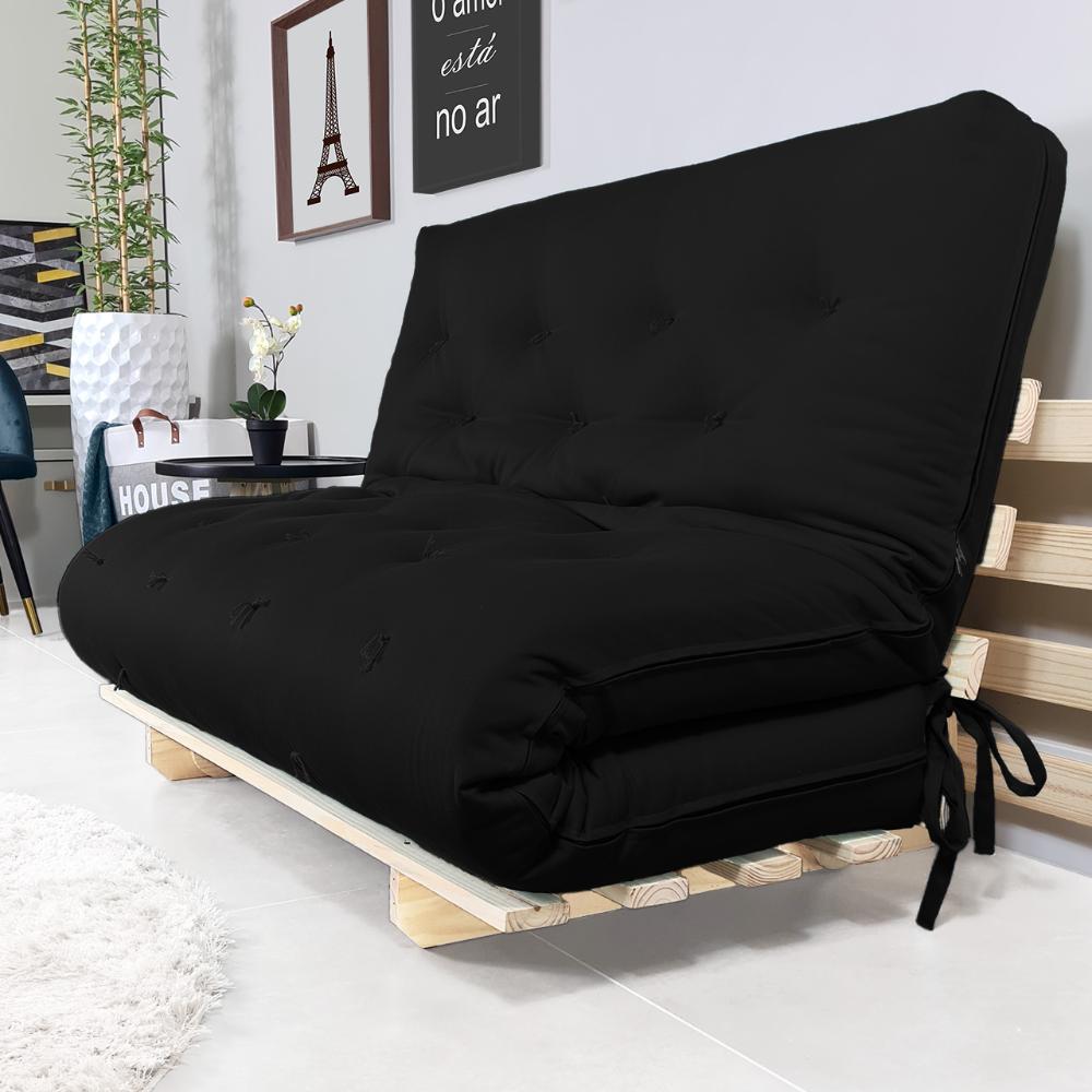Sofa Cama Casal Futon Oriental Preto Acquablock Com Madeira Maciça