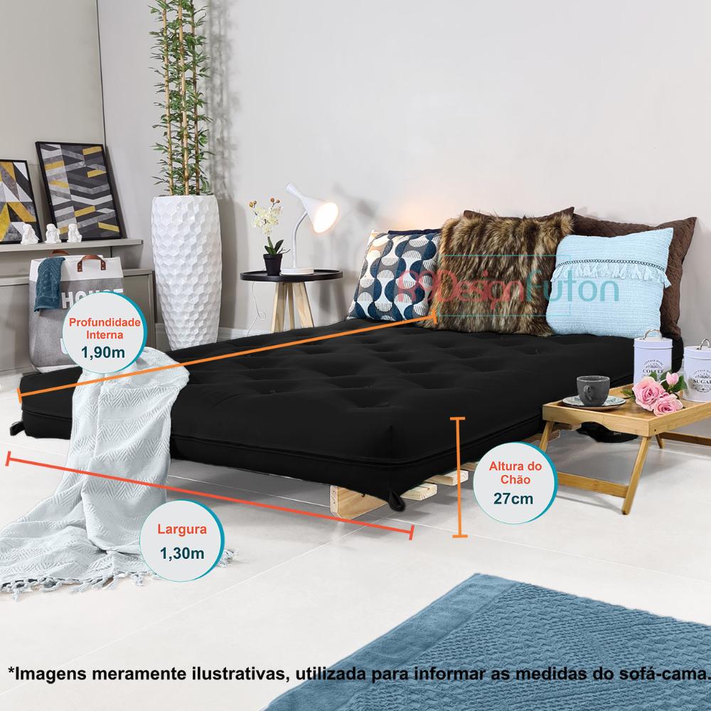 Sofa Cama Casal Futon Oriental Preto Acquablock Com Madeira Maciça