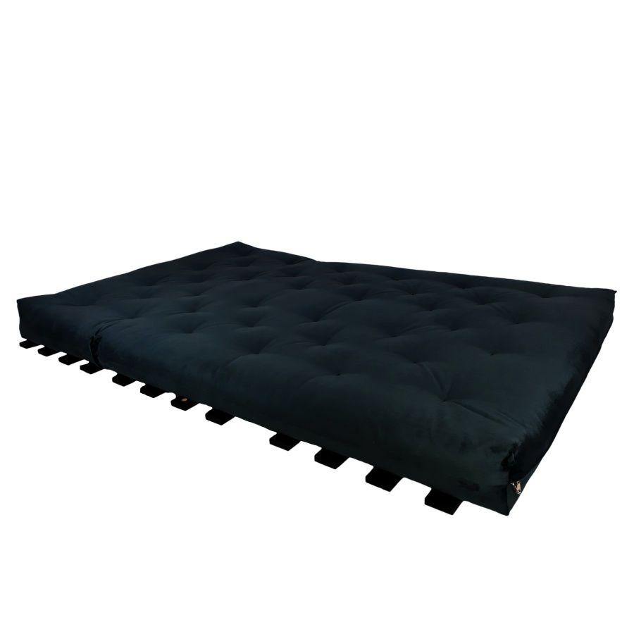 Sofa Cama Casal Futon Oriental Preto Com Madeira Cor Preta