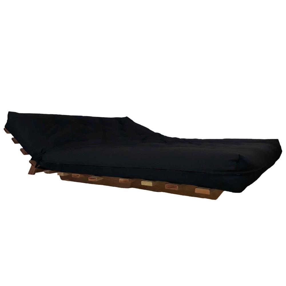 Sofa Cama Casal Futon Oriental Preto Com Madeira Cor Preta
