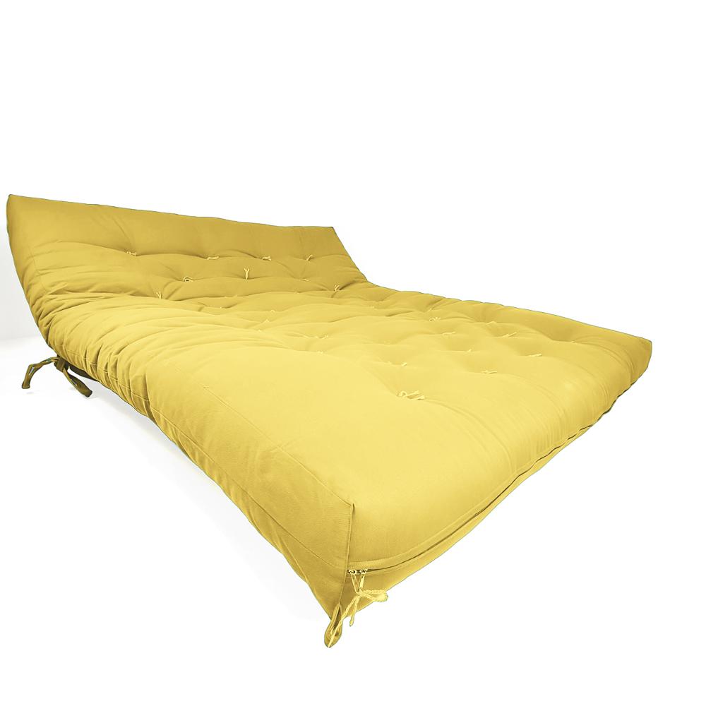 Sofa Cama Futon Oriental King Amarelo Acquablock Madeira Maciça Pinus Natural Sem Pintura