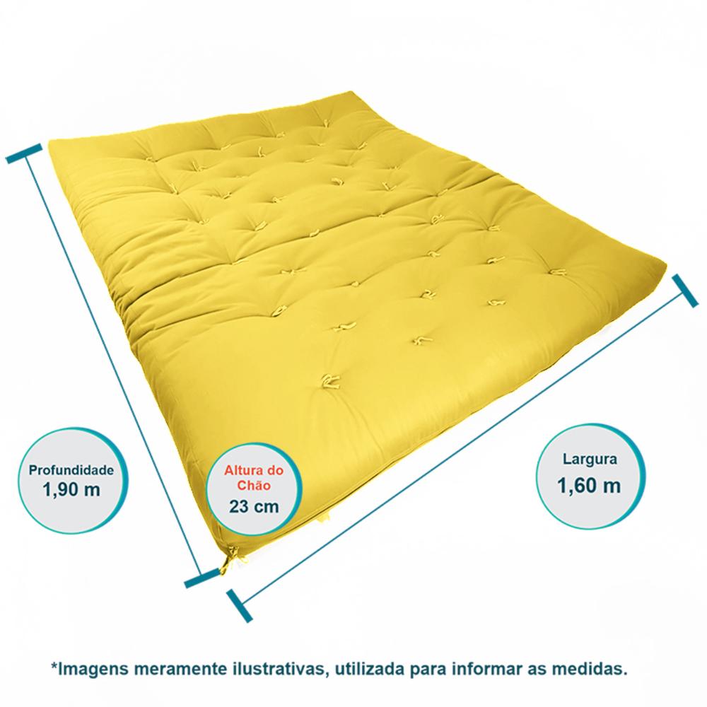 Sofa Cama Futon Oriental King Amarelo Acquablock Madeira Maciça Pinus Natural Sem Pintura