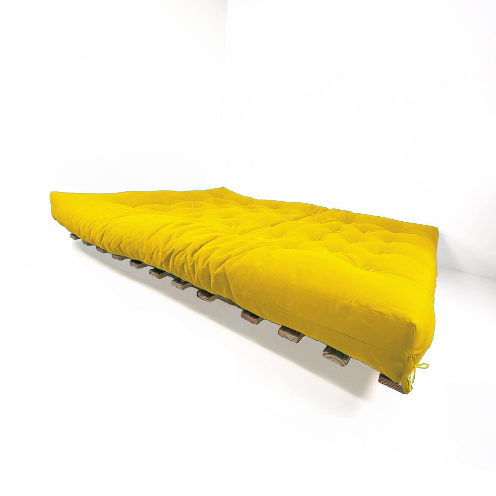 Sofa Cama Futon Oriental King Amarelo Madeira Maciça Pinus Natural Sem Pintura