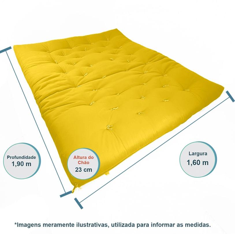 Sofa Cama Futon Oriental King Amarelo Madeira Maciça Pinus Natural Sem Pintura