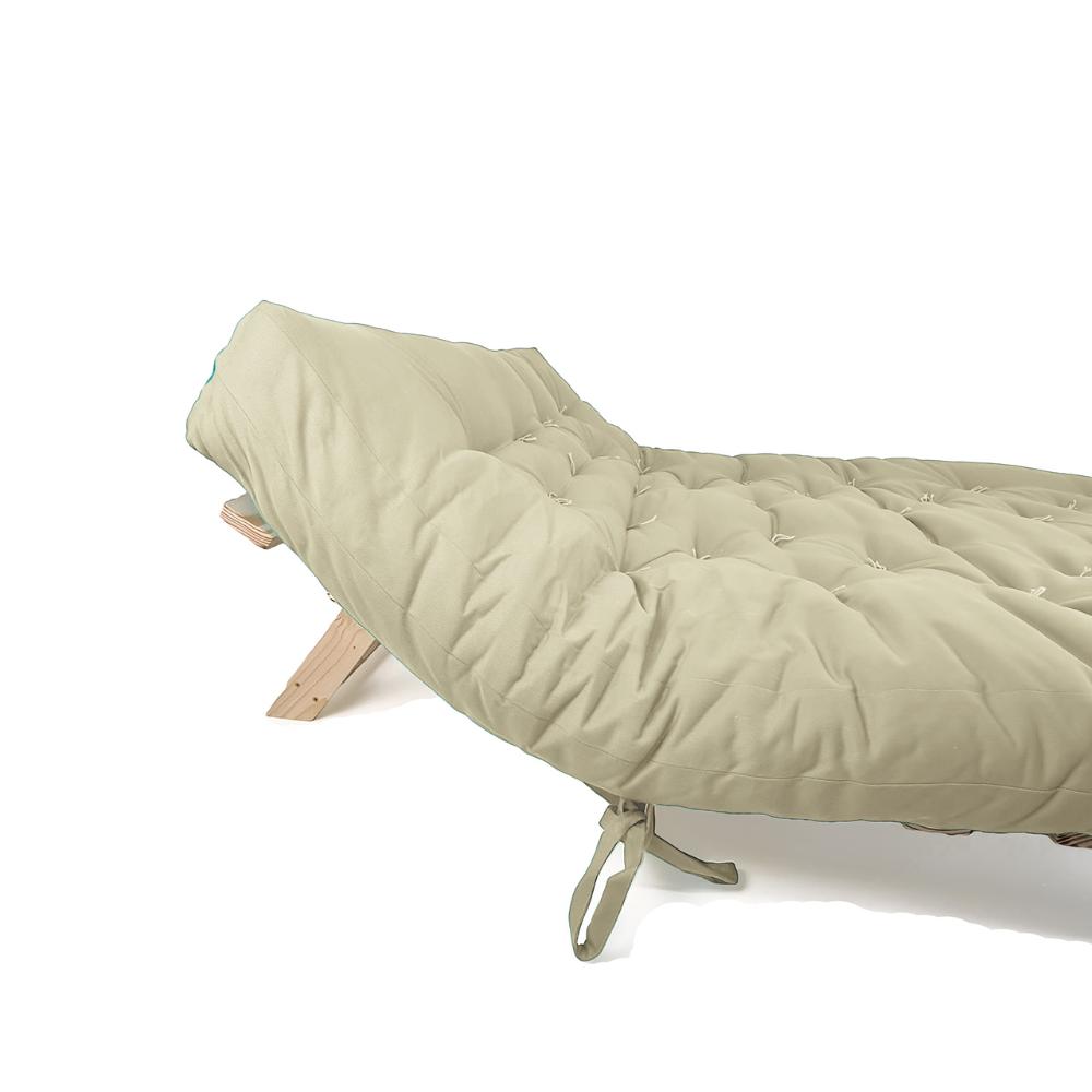 Sofa Cama Futon Oriental King Bege Madeira Maciça Pinus Natural Sem Pintura