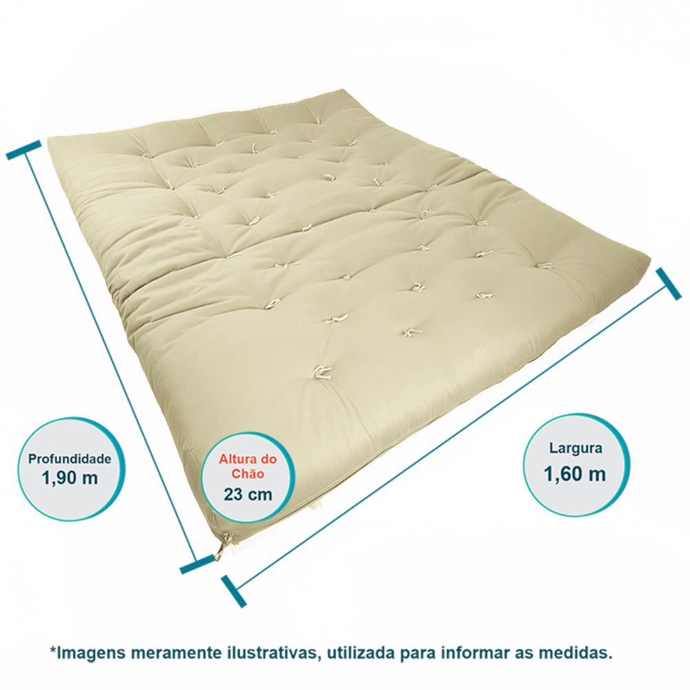 Sofa Cama Futon Oriental King Bege Madeira Maciça Pinus Natural Sem Pintura
